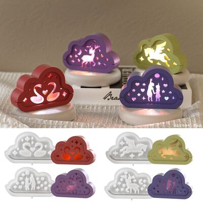 Cloud Swan Unicorn Deer Couple Silhouette Lamp Silicone Mold DIY Aromatherapy Gypsum Nightlight Ornament Grinding