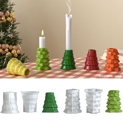DIY Aromatherapy Gypsum Cement Resin Christmas Tree Candlestick Ornament Candle Base Jewelry Silicone Mold