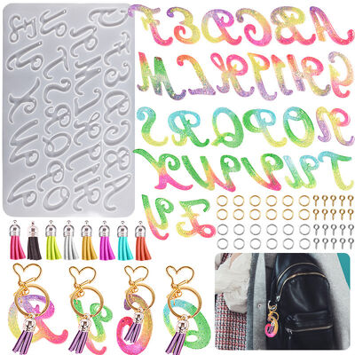 Crystal Dropper Full Page English Letter Mold Resin Large Grass English Letter Pendant Keychain Hanging Grinder