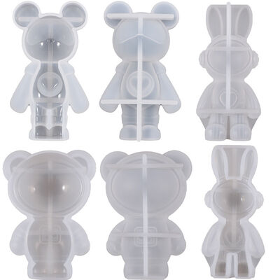 DIY Drop Glue Space Rabbit Astronaut Bear Silicone Mold Cartoon Gypsum Candle Keychain Grinder