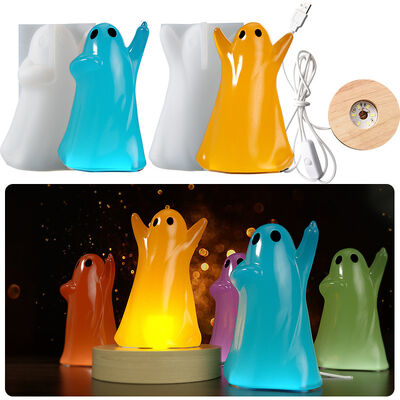 DIY Glue Resin Ghost Pendant Mold Halloween Dress Up Atmosphere Light Pendant Gypsum Candle Silicone Mold