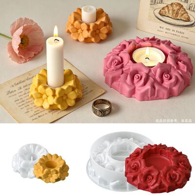 Rose Flower Ring Candlestick Silicone Mold Aromatherapy Candle Gypsum Ornament DIY Valentine's Day Decoration Mold