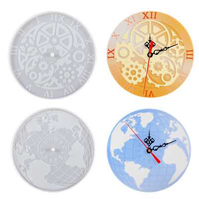 DIY Drip Glue Map Gear Ornament Grinding Arabic Roman Digital Circular Clock Disk Silicone Mold