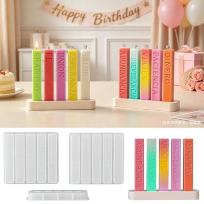 Spanish Blessing Words Long Candle Silicone Mold DIY Aromatherapy Candle Gypsum Decoration Mold