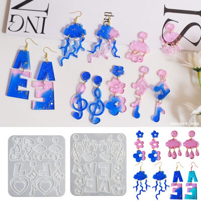 Crystal Drip Glue Love Flower Note Letter Water Drop Cloud Earrings Jewelry Pendant Silicone Mold