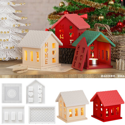 DIY Resin Gypsum Love Home House Splicing Candles Night Lights Christmas House Silicone Mold