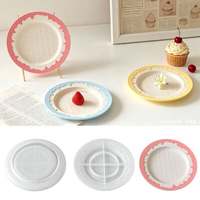 Cross Border New Product Cream Lace Circular Silicone Mold Ins Fenghua Fu Ge Tray Decoration Gypsum Mold