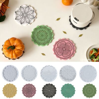 Mandala Patterned Circular Coaster Silicone Mold DIY Aromatherapy Gypsum Drip Insulation Pad Mold