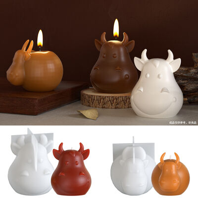Crystal Dropping Resin Q-Version Big Head Bull Head Jewelry Ornament DIY Aromatherapy Candle Silicone Mold