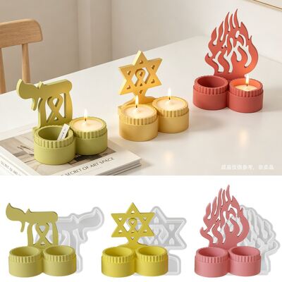 Aromatherapy Gypsum Hexagonal Star Letter Symbol Flame Two In One Double Cup Candle Cup Candle Holder Silicone Mold
