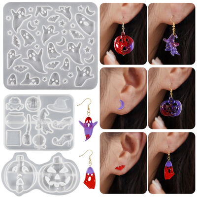 DIY Dropper Glue Halloween Ghost Festival Full Page Ghost Pumpkin Witch Broom Earring Pendant Silicone Mold