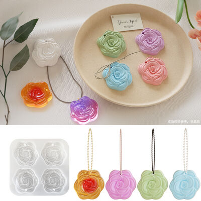 DIY Drip Glue Cuatro Cuadrícula Camelia Rosa Velas Aromaterapia Colgante de Yeso Clavier Silicona Molde