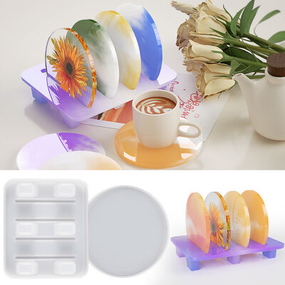DIY Crystal Drip Glue Gypsum Cup Mat Bracket Grinding Round Cup Mat Storage Tray Set Silicone Mold