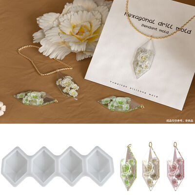 DIY Four Connected Hexagonal Diamond Gemstone Patch Pendant Earrings Pendant Mirror Drip Silicone Mold
