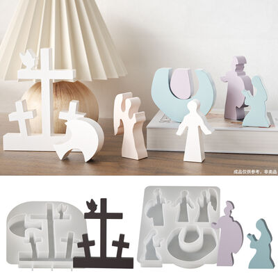 Easter Angel Family Set Up Candle Mold DIY Aromatherapy Gypsum Cross Decoration Silicone Mold