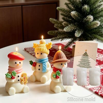 3D 3D Christmas Snowman Aromatherapy Candle Silicone Mold DIY Holly Gingerbread Man With Hat Snowman Gypsum Mold