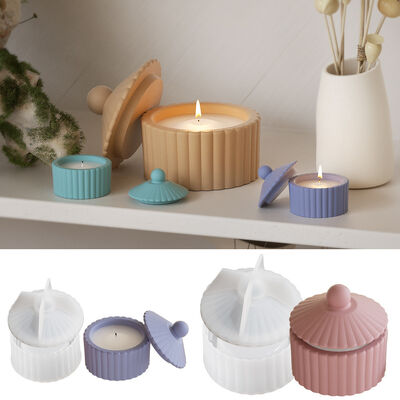 DIY Silicone Mold Striped Lid Storage Box Container For Plaster Candles, Decorative Ornaments, And Molds