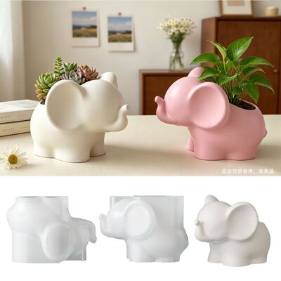 3D Cartoon Elephant Storage Jar Flowerpot Silicone Mold DIY Cement Gypsum Aromatherapy Ornament Mold