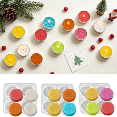 Christmas-themed 4-piece Tea Wax Silicone Mold DIY Christmas Elements Round Scented Candle Plaster Mold