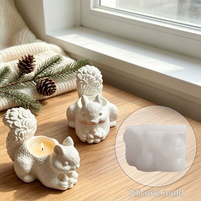 Instagram-style 3D Squirrel Candle Stand Silicone Mold Aromatherapy Candle Storage Base Gypsum Mold