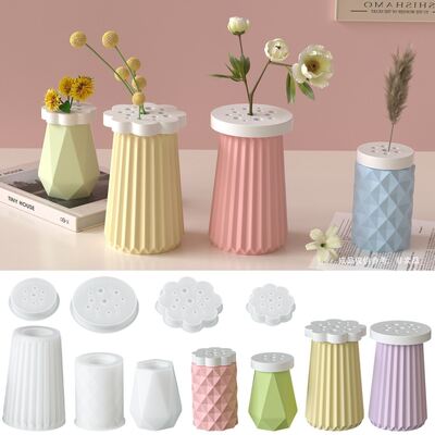 Circular Flower Arrangement, Flower Cover, Vase, Flower Utensil, Silicone Mold, Striped Diamond Shaped Gypsum, Cement Flowerpot, Drip Glue Mold