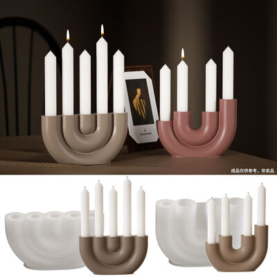 Nordic Modern Ins Style Four Hole Five Hole U-shaped Candle Holder Silicone Mold DIY Aromatherapy Gypsum Ornament Candle Base