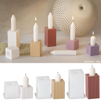 DIY Crystal Resin Gypsum Square Striped Candlestick Decorative Silicone Mold Wholesale