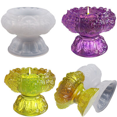 DIY Cristal gota de pegamento base de encaje de loto integrado de velas ornamentación portavelas silicona moho