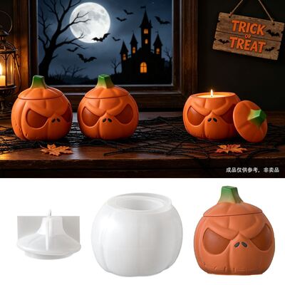 Halloween Pumpkin Storage Can With Lid Silicone Mold Ghost Face Ghost Face Pumpkin Candle Cup Mold