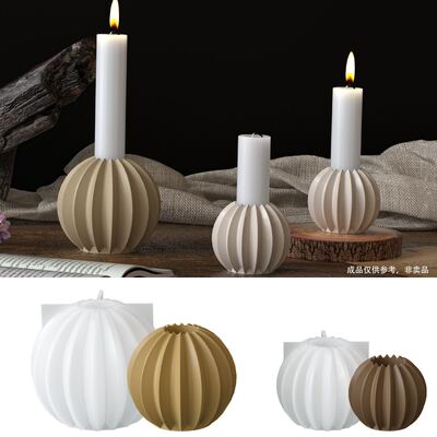 Ins Fan-shaped Striped Round Candle Candlestick Silicone Mold DIY Aromatic Plaster Candle Base Accessory Mold