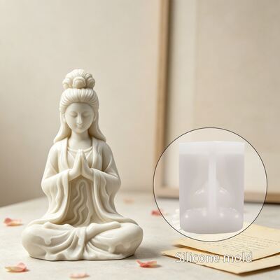 New 3D Sitting Meditation Guanyin Silicone Mold Cross-border DIY Aromatherapy Candle Gypsum Buddha Statue Decoration Mold