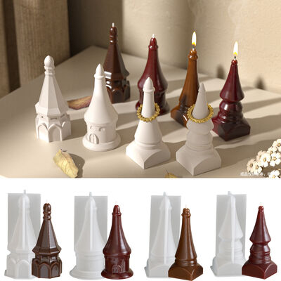 Castle Geometry Tower Ring Holder Fragrant Stone Gypsum Silicone Mold DIY Aromatherapy Candle Ornament Grinding Tool