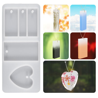 DIY Crystal Dropper Heart-shaped Rectangular Pendant Hanging Mold With Hole Heart Necklace Rectangular Earring Silicone Mold