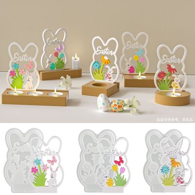 DIY Easter Rabbit Shaped Hollow Flower Butterfly Bunny Insert Board Candle Holder Ornament Gypsum Silicone Mold
