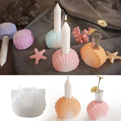 DIY Gypsum Cement Shell Candlestick Mold Striped Shell Flower Vase Candleholder Mirror Dropping Silicone Mold