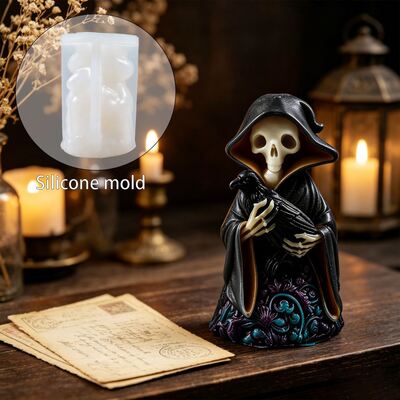 Cross Border Skull Ghost Holding Crow Wizard Candle Silicone Mold DIY Halloween Gypsum Mold
