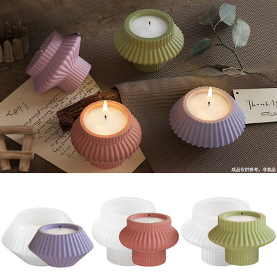 DIY Resin Stripe Lantern Geometric Storage Jar Candle Holder Aromatherapy Gypsum Candle Cup Silicone Mold