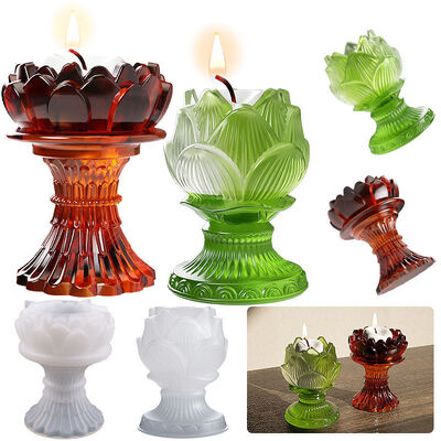 DIY Crystal Drop Glue Lotus Flower Mirror Base Integrated Candle Holder Ornament Silicone Mold
