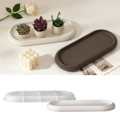 Ins Simple Elliptical Stripe Tray Silicone Mold DIY Aromatherapy Gypsum Storage Dish Dropping Mold