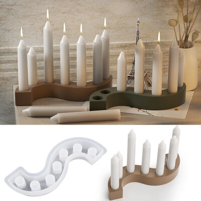 DIY Crystal Dropper Resin Gypsum Ornament S-shaped 7-hole Long Column Candle Stand, Candle Holder Silicone Mold
