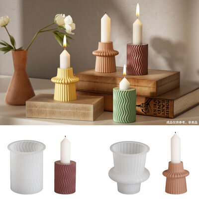 Nordic Ins Style Striped Cylindrical Candle Holder Silicone Mold DIY Aromatherapy Candle Base Gypsum Mold