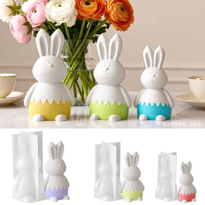 Cute Easter Broken Eggshell Rabbit Mold Sitting Rabbit Aromatherapy Gypsum Expanded Stone Candle Silicone Mold