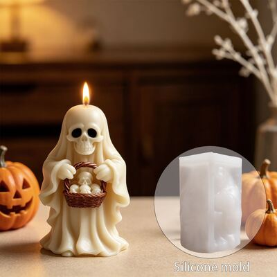 3D Basket Skeleton Ghost Candle Mold DIY Halloween Aromatherapy Gypsum Pendant Silicone Mold