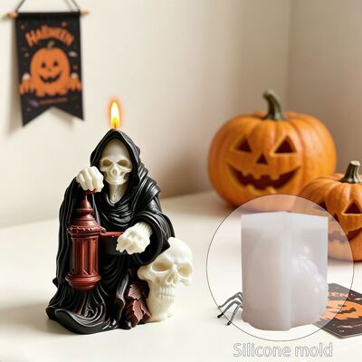 Cross Border New Halloween Aromatherapy Candle Gypsum Ornament Ghost Skull Lantern Reaper Silicone Mold