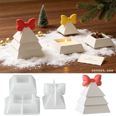 Butterfly Knot Stacking Christmas Tree Silicone Mold Geometric Square Candle Cup Storage Can Gypsum Mold