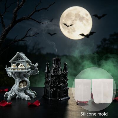 DIY Halloween Ghost Treehouse Castle Haunted House Scented Candles Gypsum Decorations Silicone Molds Wholesale