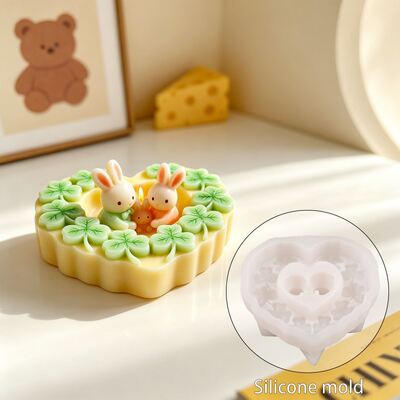 Love Clover Rabbit Family Candle Cup Silicone Mold DIY Aromatherapy Gypsum Storage Ornament Mold