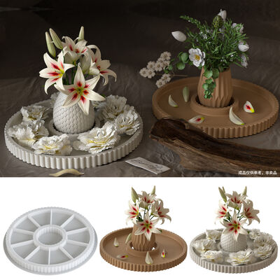 Minimalist Ins Flower Bottle Round Striped Hollow Tray Silicone Mold DIY Aromatherapy Ornament Gypsum Mold