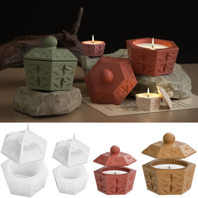 Dropping Resin Hexagonal Concave Pattern Storage Box, Potted Plant Grinding DIY Gypsum Candle Cup, Silicone Mold Wholesale
