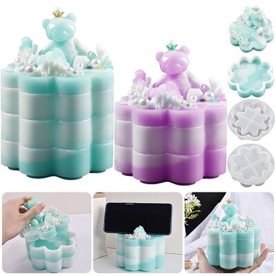 Drip Glue DIY Resin Gypsum Eight Petal Flower Storage Box, Stacked Music Multi-layer Storage Tank, Silicone Mold